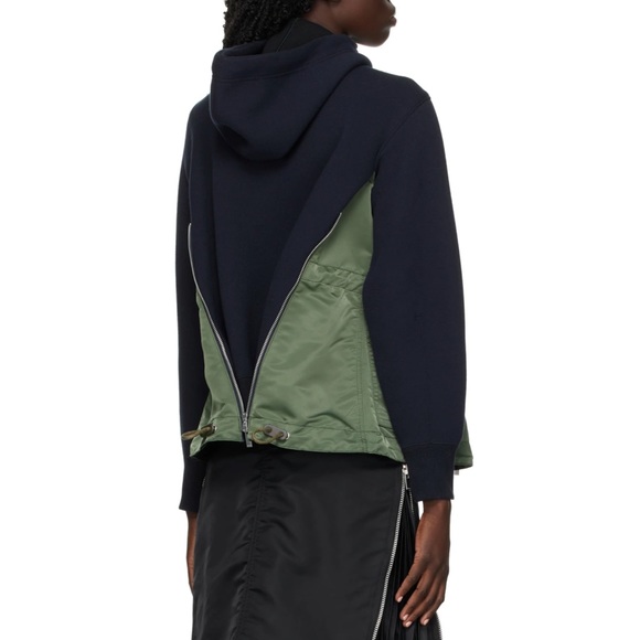 SACAI Navy & Khaki Sponge Sweat MA-1 Hoodie - Picture 3 of 8